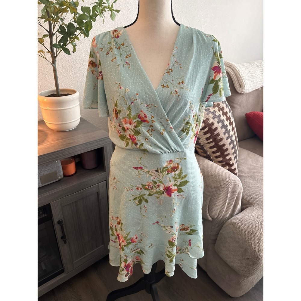 London Times size 8 teal floral knee length dress